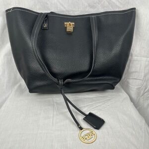BCBG Paris Black Faux‎ Leather Lock Charm Detail Tote Bag Shopper